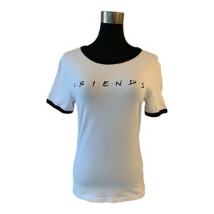 Limited Edition White Friends TV show T-Shirt with Black Trim and "Friends" Text